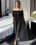 Off-Shoulder Chiffon Mesh Maxi Nightdress