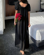 Off-Shoulder Chiffon Mesh Maxi Nightdress