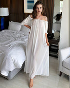 Off-Shoulder Chiffon Mesh Maxi Nightdress