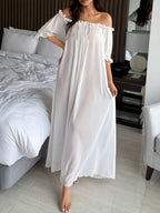 Off-Shoulder Chiffon Mesh Maxi Nightdress