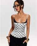 Polka Dot Corset Crop Top Lace Trim Cami Bustier