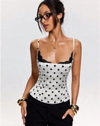 Polka Dot Corset Crop Top Lace Trim Cami Bustier
