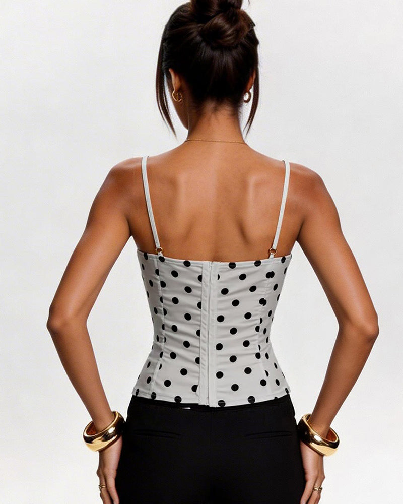 Polka Dot Corset Crop Top Lace Trim Cami Bustier
