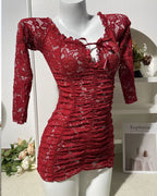 Off Shoulder Lace Mini Dress Ruched Bodycon Dress