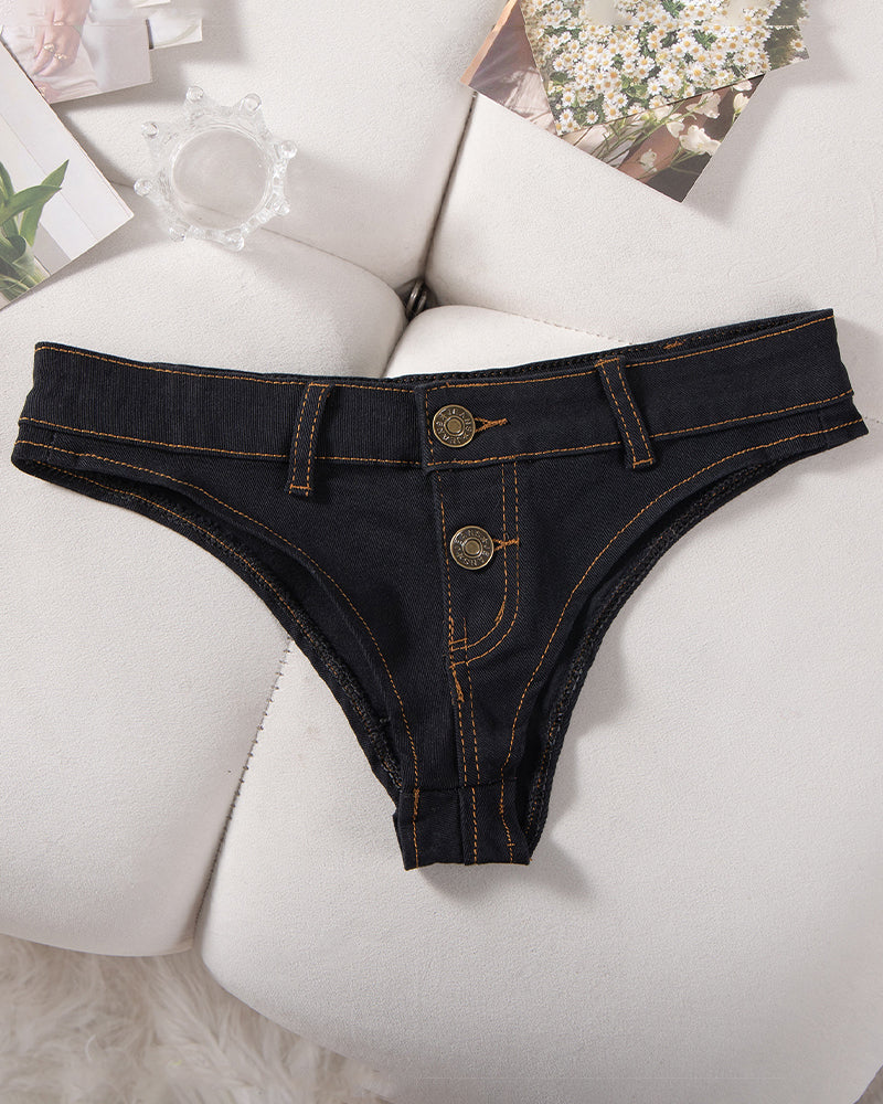 Women?¡¥s Denim Thong Low Rise Panties