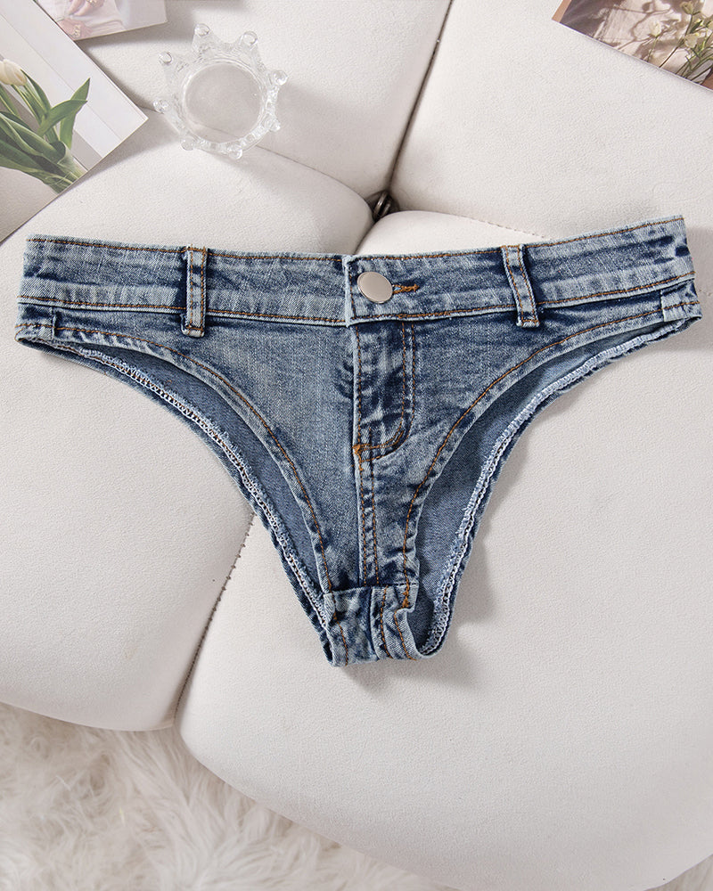 Women?¡¥s Denim Thong Low Rise Panties