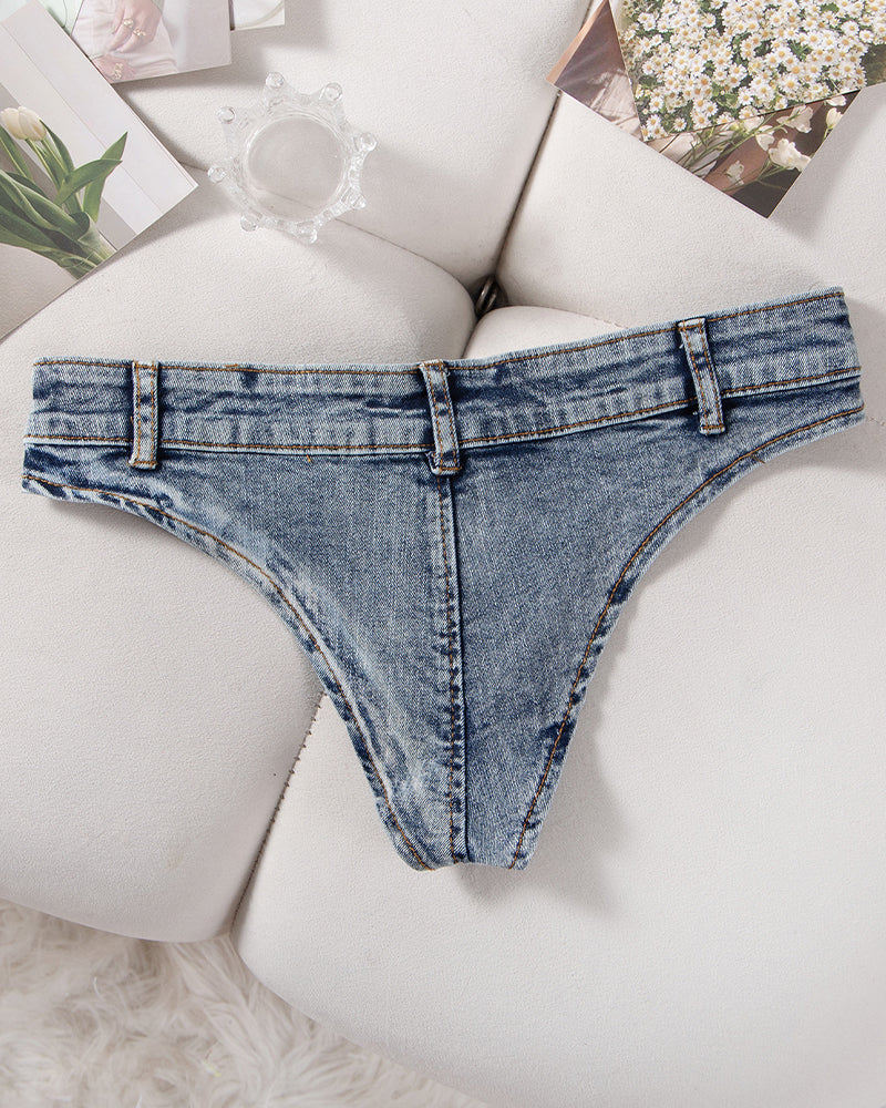 Women?¡¥s Denim Thong Low Rise Panties