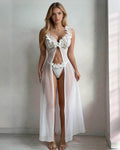 Floral Lace Sheer Mesh Maxi Skirt & Thong Set