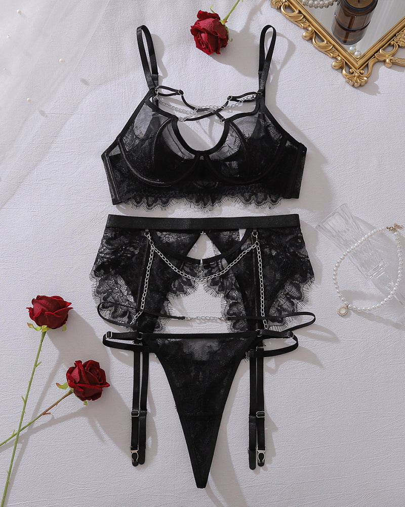 Chain Garter Sheer Mesh Harness Lingerie Set