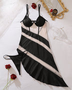 Sheer Mesh Panel Asymmetrical Lingerie Dress