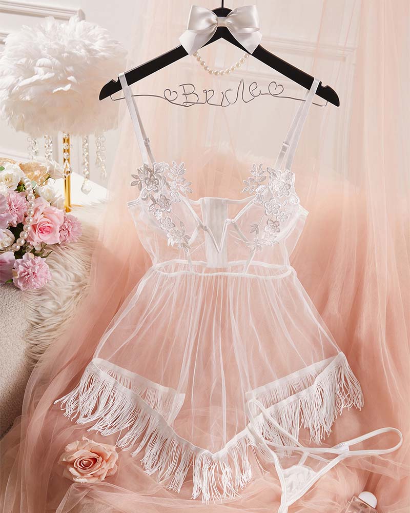 Floral Lace Sheer Mesh Babydoll Lingerie