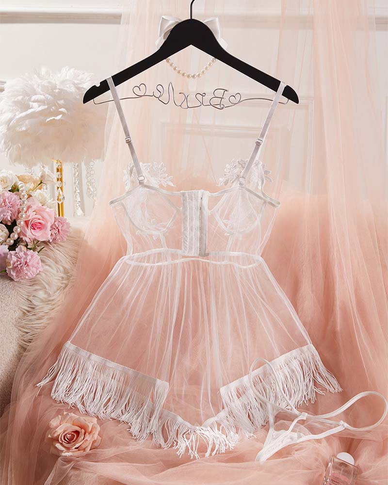 Floral Lace Sheer Mesh Babydoll Lingerie