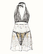 Peacock Feather Embroidery Babydoll Lingerie