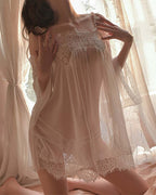 Pearl Strap Sheer Mesh Babydoll Lingerie with Thong