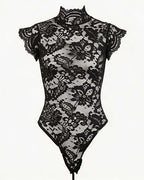 Floral Lace Bodysuit Lingerie with Crisscross Lace-Up Open Back