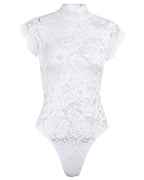 Floral Lace Bodysuit Lingerie with Crisscross Lace-Up Open Back