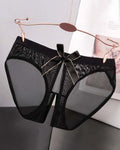 Sheer Mesh Satin Bow Panties High Cut Lingerie Briefs