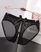 Sheer Mesh Satin Bow Panties High Cut Lingerie Briefs