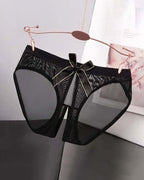 Sheer Mesh Satin Bow Panties High Cut Lingerie Briefs