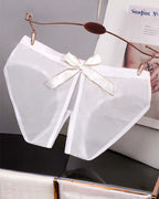 Sheer Mesh Satin Bow Panties High Cut Lingerie Briefs