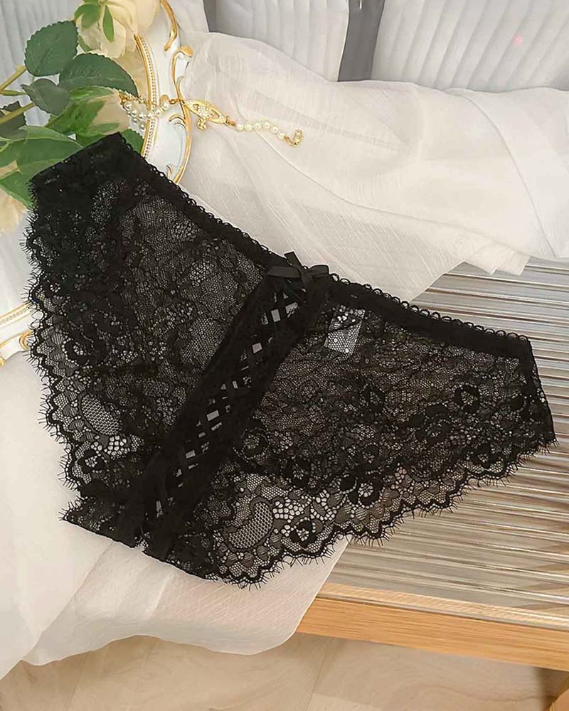?Flash Sale-Floral Lace Crisscross Panties Lace Up Briefs Lingerie