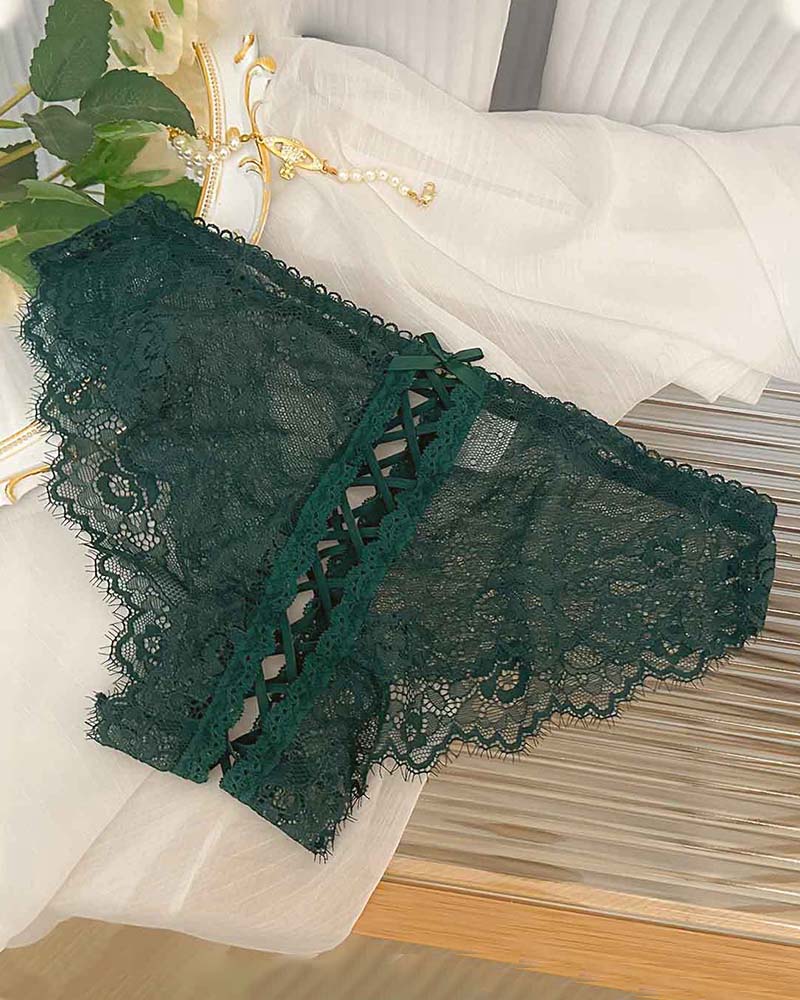 ?Flash Sale-Floral Lace Crisscross Panties Lace Up Briefs Lingerie
