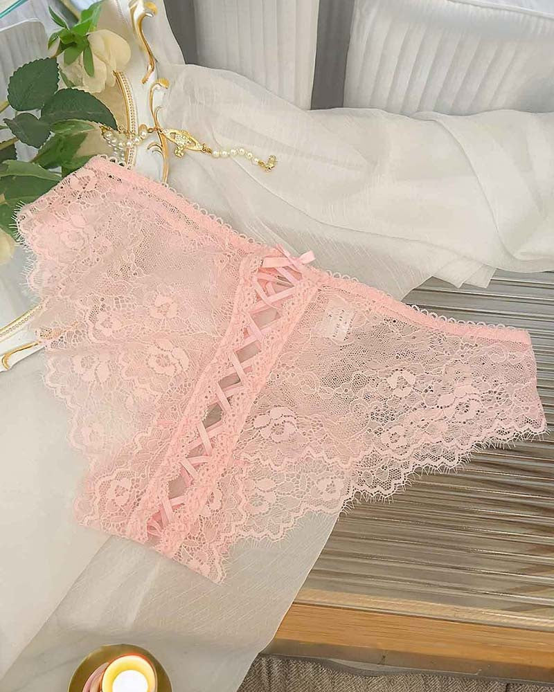?Flash Sale-Floral Lace Crisscross Panties Lace Up Briefs Lingerie