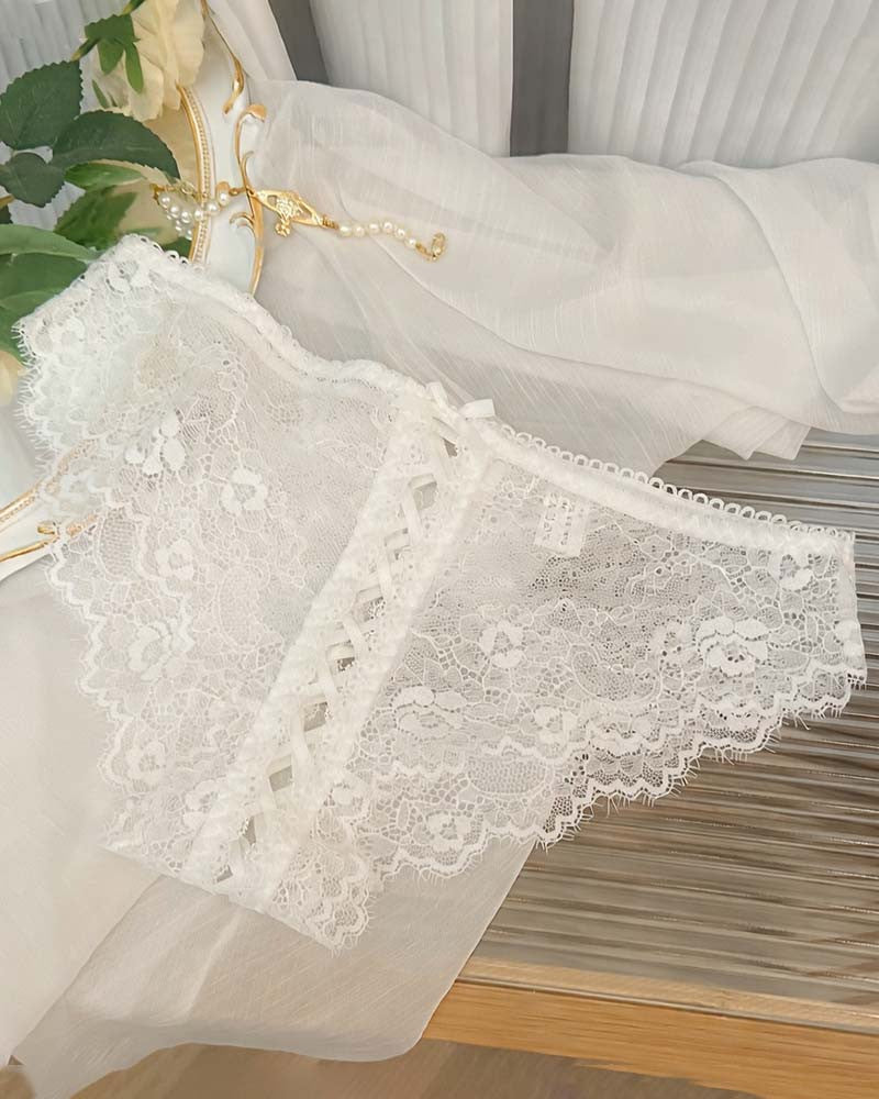 ?Flash Sale-Floral Lace Crisscross Panties Lace Up Briefs Lingerie