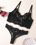Embroidery Floral Lingerie Set Sheer Bralette Bra and Panties