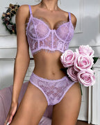 Embroidery Floral Lingerie Set Sheer Bralette Bra and Panties