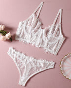 Embroidery Floral Lingerie Set Sheer Bralette Bra and Panties