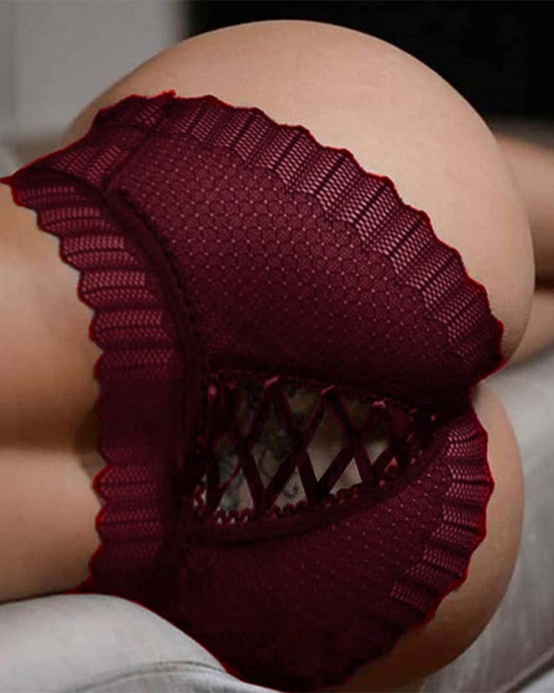 ?Flash Sale-Plus Size Floral Lace Crisscross Panties