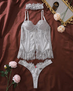 Lace Corset Lingerie Set - Underwire Bustier with Thong