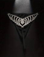 Rhinestone Heart Waist Chain Thong ¡§C Sparkling Crystal Belly Chain G-String