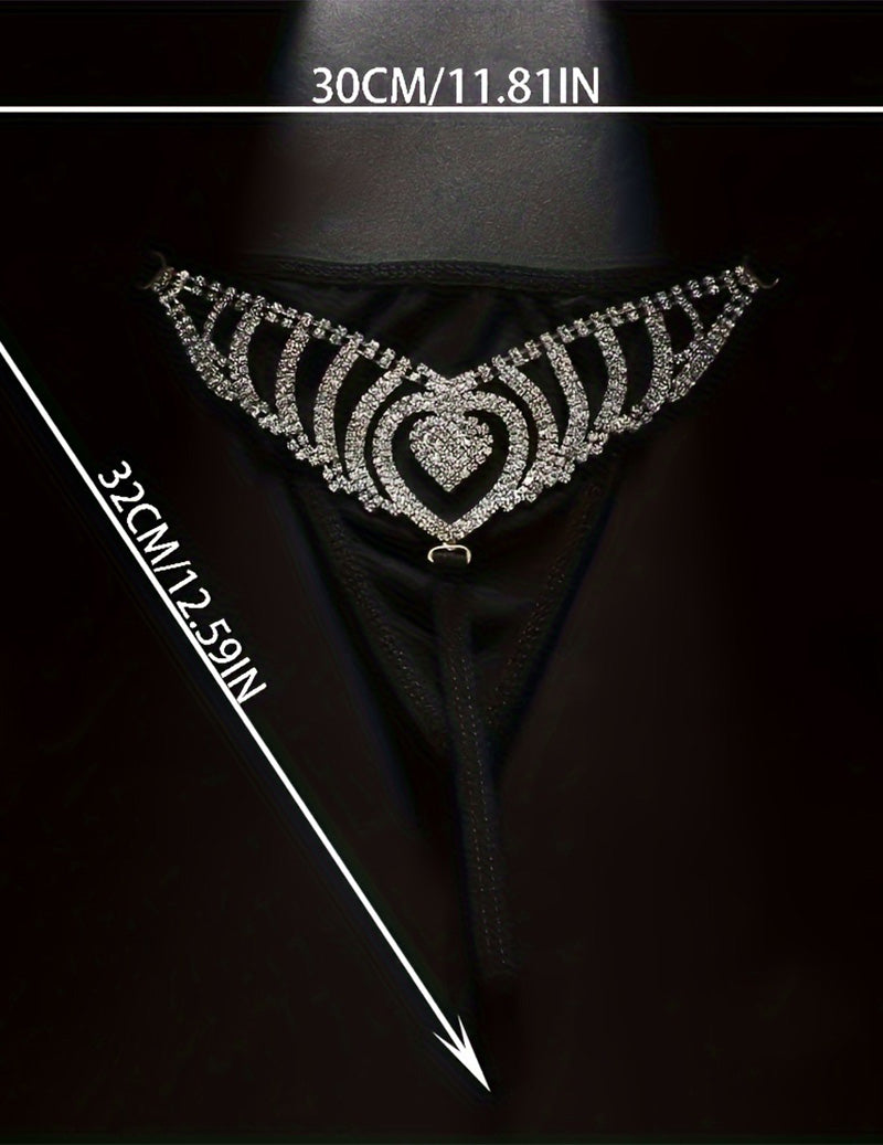 Rhinestone Heart Waist Chain Thong ¡§C Sparkling Crystal Belly Chain G-String