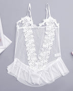Sheer Floral Lace Bodysuit ¡§C Ruffle Hem See-Through Teddy Lingerie