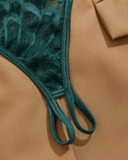 Cupless Lace Bra and Crotchless Thong Set ¡§C Scalloped Ruffle Strap Lingerie
