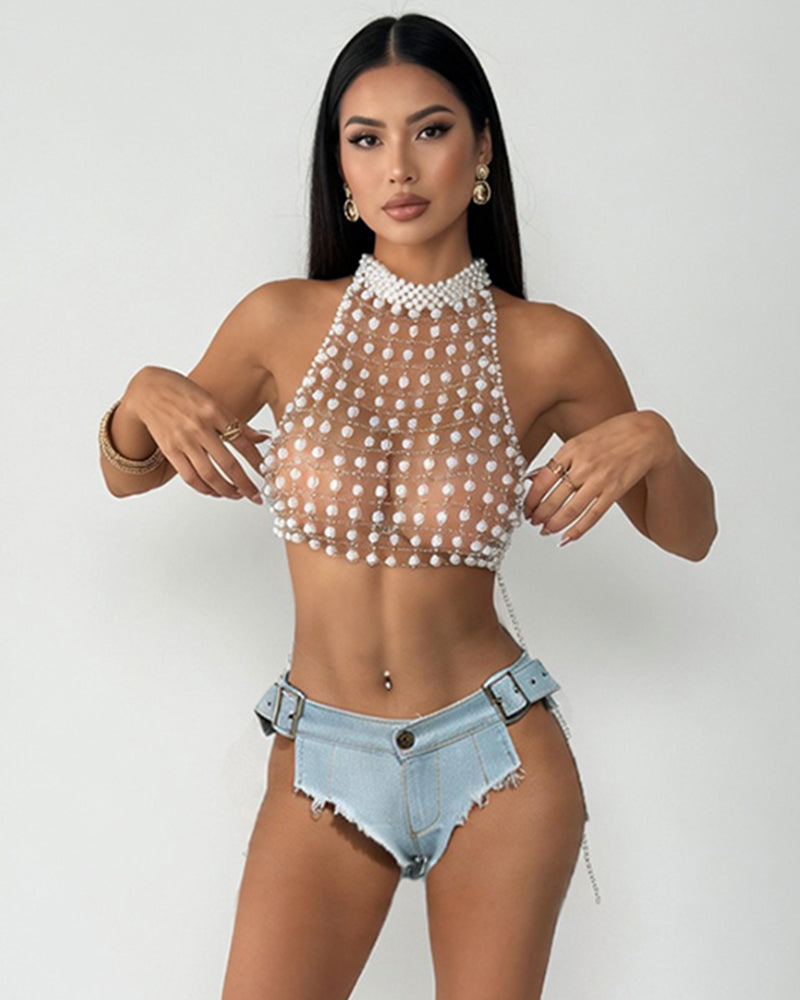 Light Blue Denim Belted Frayed Edge Panties
