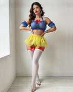 Blue Sheer Halter Bra with Tutu Skirt, Stockings, Sleeves & Panties