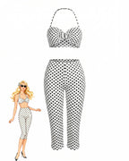 Polka Dot Halter Crop Top and High Waisted Capri Pants Set
