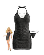 Sparkly Glitter Halter Chain Mini Dress with Thong