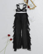 Sheer Ruffle Lace Bralette & Mesh Pants Set with Choker
