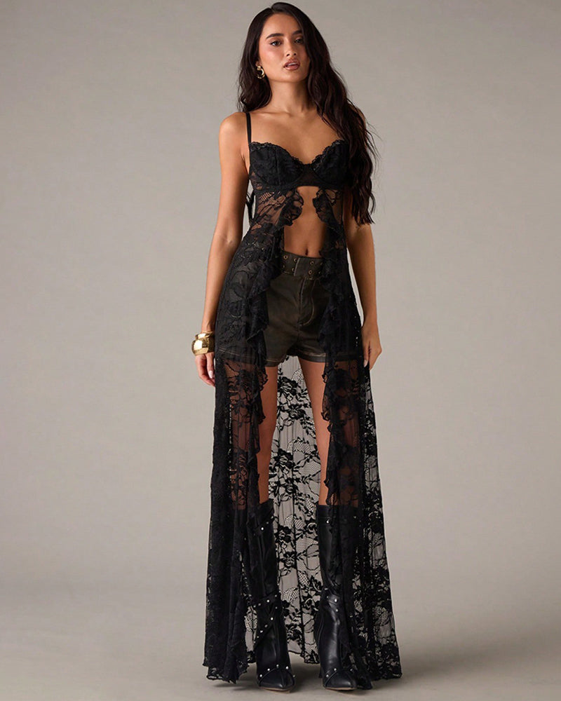 Strapless Heart Rhinestone Sheer Maxi Dress ¡§C Corset Style Mesh Long Lingerie Gown