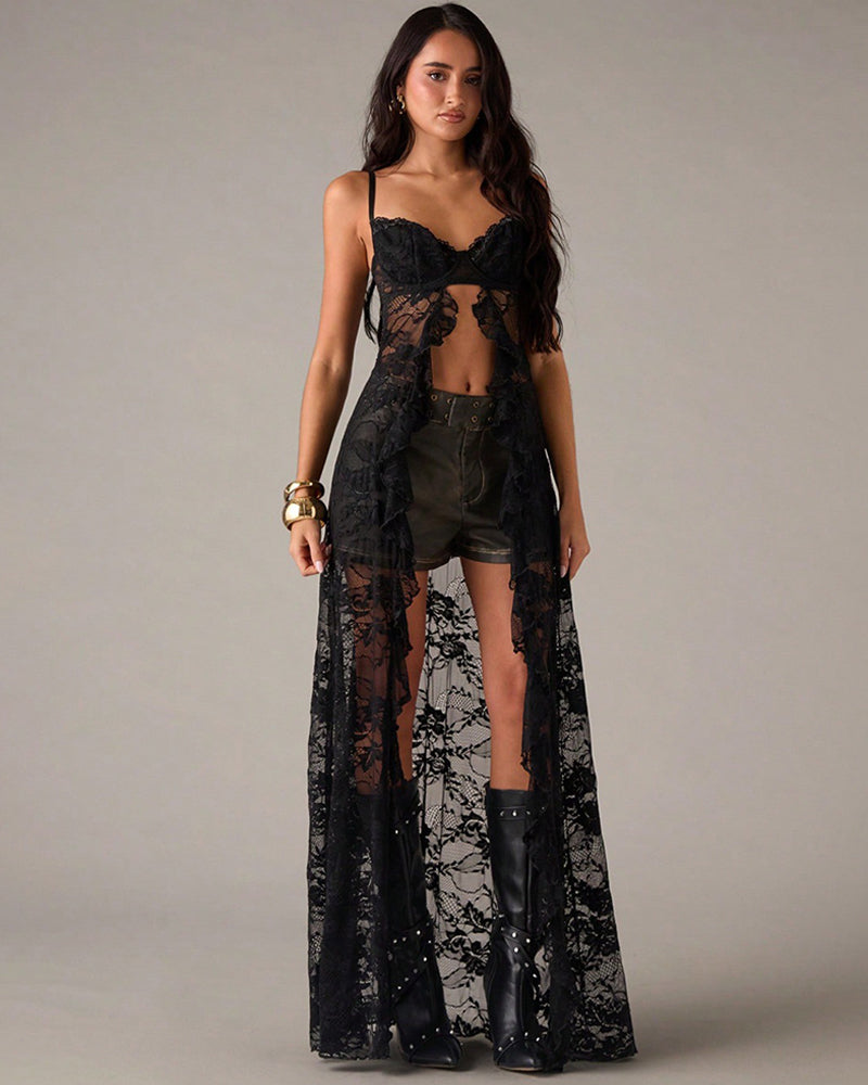 Strapless Heart Rhinestone Sheer Maxi Dress ¡§C Corset Style Mesh Long Lingerie Gown