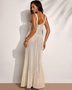 Sequin Crochet Spaghetti Strap Maxi Dress - Sheer Knit Beach Cover Up