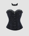 Lace-Up Corset Top with Choker - Gothic Victorian Ruffled Strapless Bustier