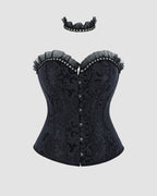 Lace-Up Corset Top with Choker - Gothic Victorian Ruffled Strapless Bustier