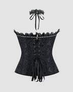 Lace-Up Corset Top with Choker - Gothic Victorian Ruffled Strapless Bustier