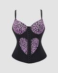 Leopard Print Heart Cutout Corset Top - Spaghetti Strap Bustier Lingerie