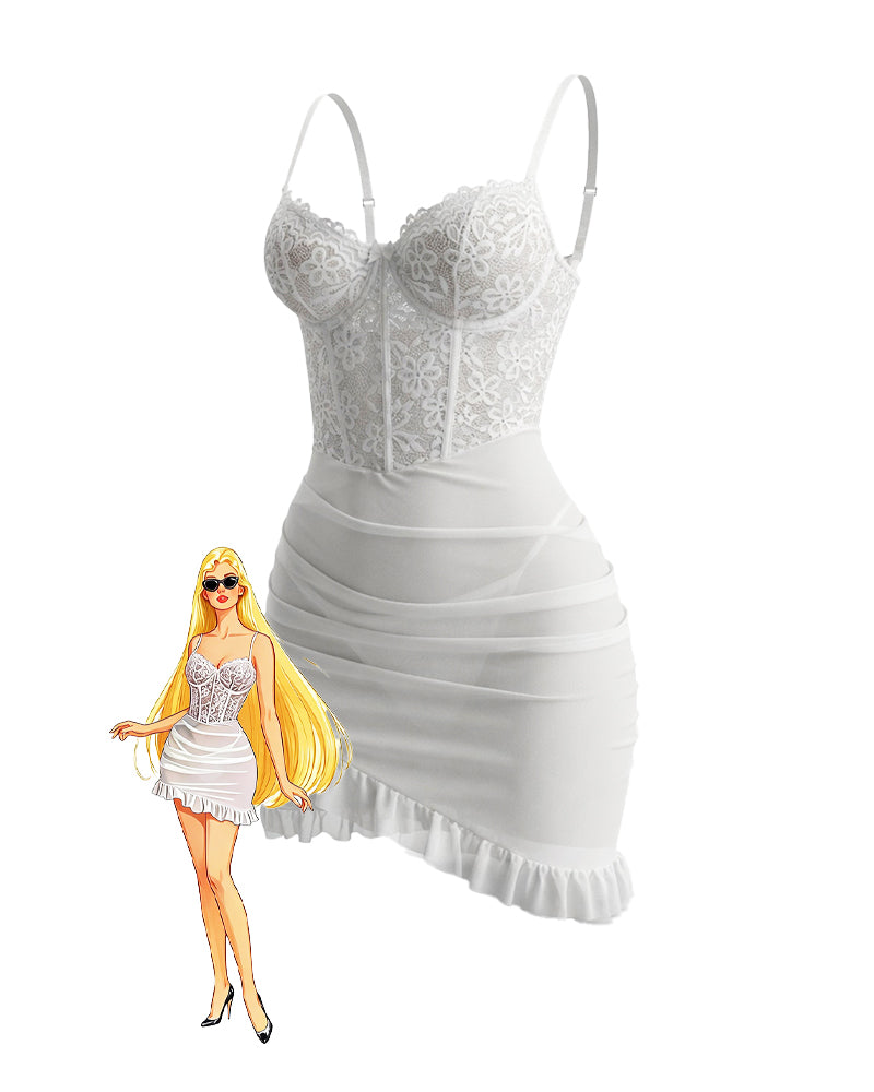 Lace Corset Babydoll Mini Dress ¡§C Floral Lingerie Nightgown
